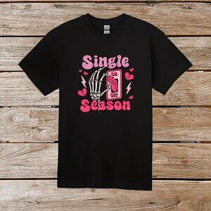 Single Season Skeleton Hand ON OFF Black Tee NWT Funny Anti-Valentine